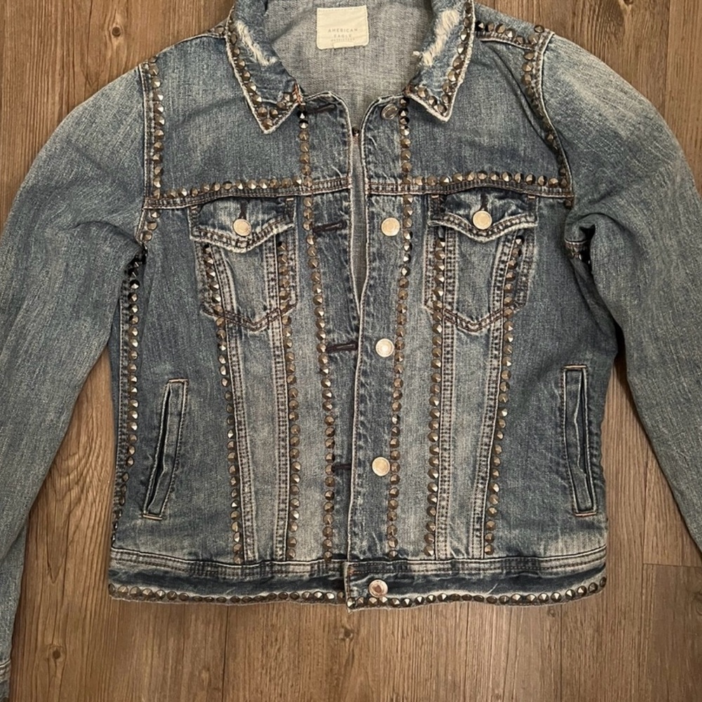 Denim Studded Jacket Details American Eagle Outfitters